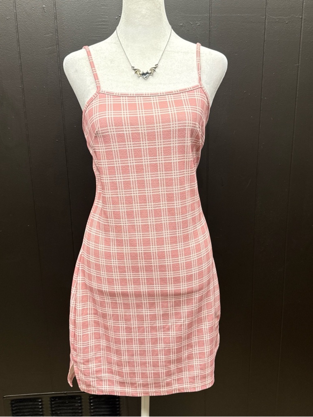 Pink Plaid Spaghetti Strap Dress